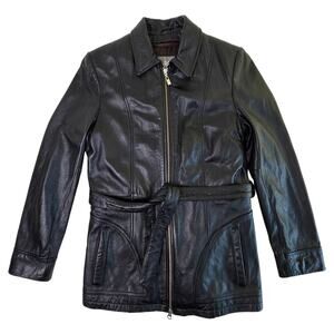 Vintage Wilsons Black Leather Belted Jacket Detachable Thinsulate Lined Women XS